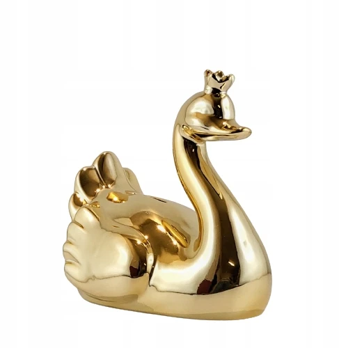 Ewax SKARBONKA CERAMICZNA ŁABĘDŹ Auksinė Z KORONĄ 16 CM