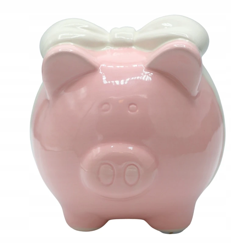 Ewax SKARBONKA CERAMICZNA ŚWINKA Z KOKARDĄ RÓŻOWA MEGA Didelė 19 cm aukštis x 22 cm