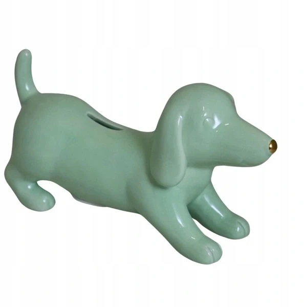 Ewax Skarbonka Jamnik ceramiczny miętowy ze złotym noskiem 19x10 cm