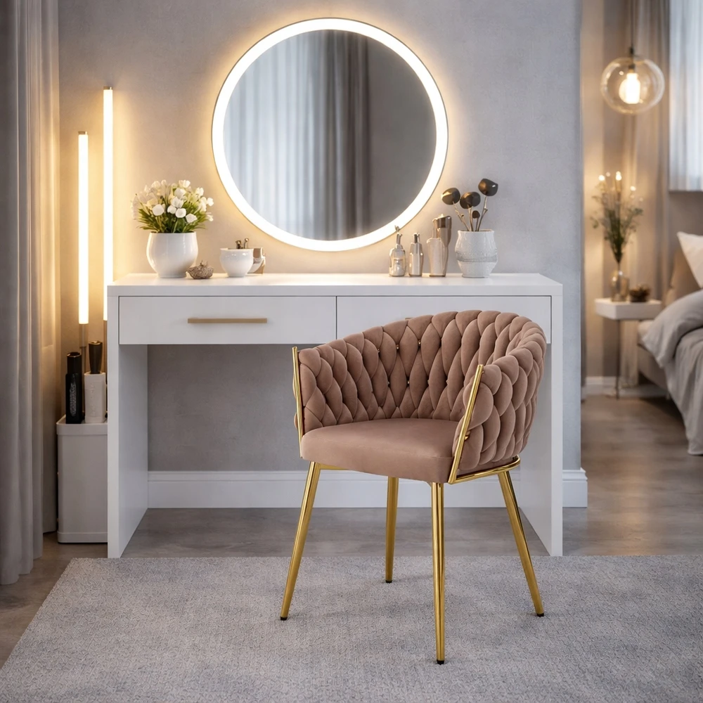 Ewygodnie MINŠTA AKSOMINĖ KĖDĖ SU AUKSINĖMIS KOJĖLĖMIS GLAMOUR CAPPUCINO