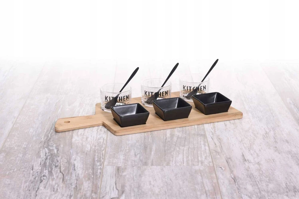 Excellent Houseware Užkandžių serviravimo rinkinys 10 vnt. Padėklas su juodais dubenėliais Komplektas