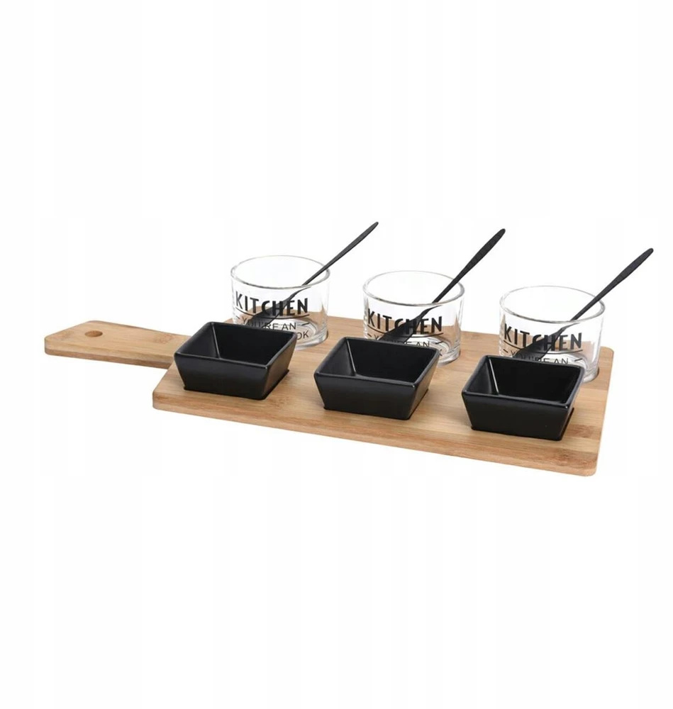 Excellent Houseware Užkandžių serviravimo rinkinys 10 vnt. Padėklas su juodais dubenėliais Komplektas