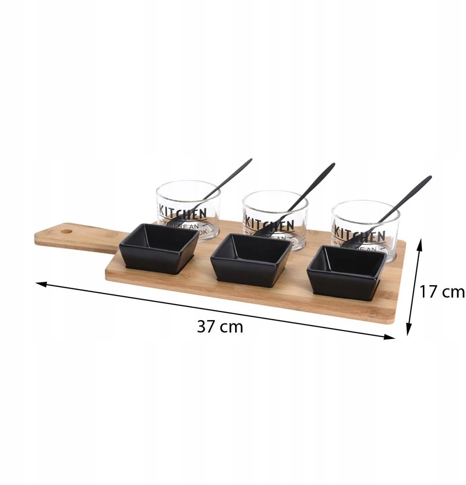 Excellent Houseware Užkandžių serviravimo rinkinys 10 vnt. Padėklas su juodais dubenėliais Komplektas