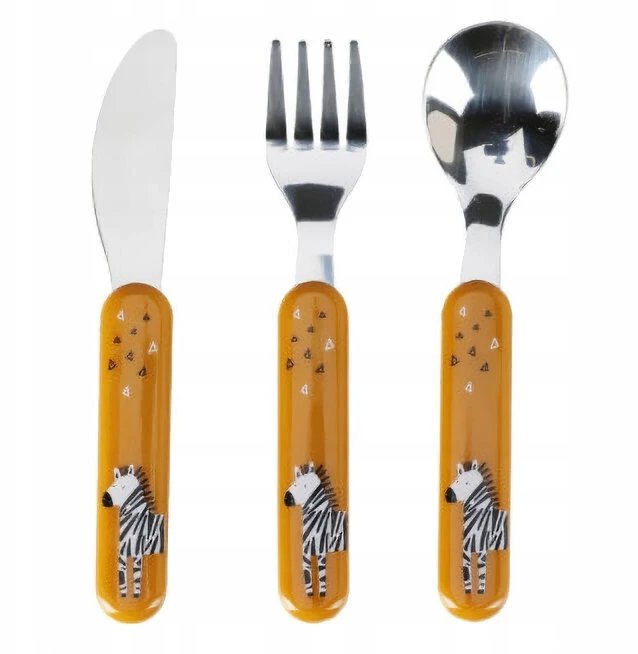 Excellent Houseware VAIKŲ STALINIŲ ĮRANKIŲ RINKINYS 3 VNT. NERŪDIJANČIO PLIENO ZEBRO RAŠTAS