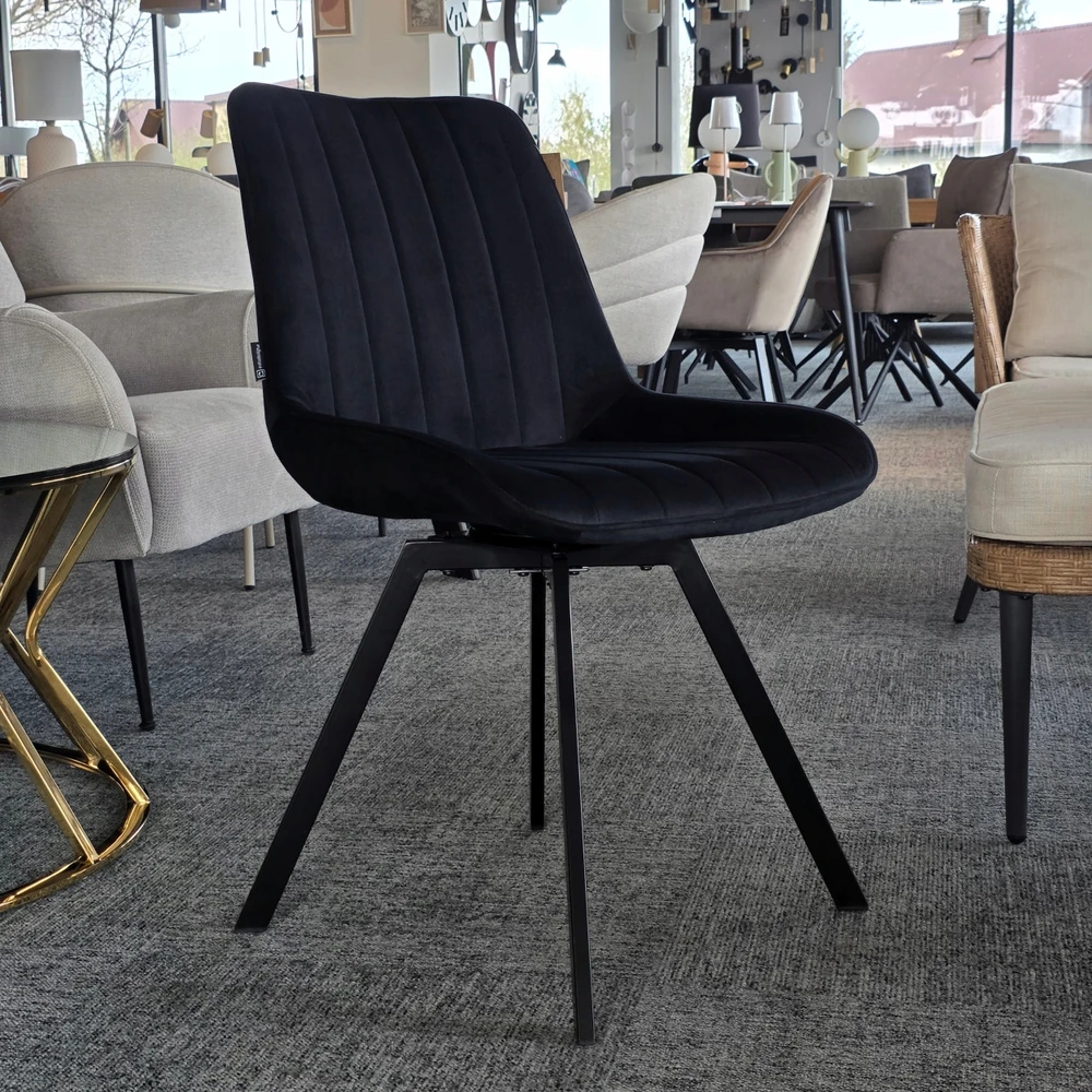 Exito Design Juodas veliūrinis pasukamas krėslas Lapo 2 su vertikaliomis siūlėmis