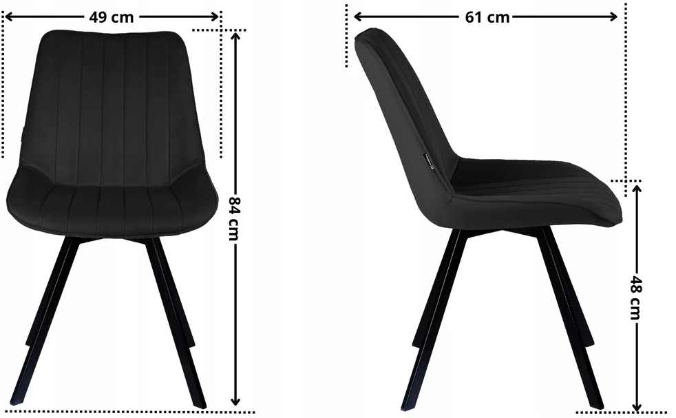 Exito Design Juodas veliūrinis pasukamas krėslas Lapo 2 su vertikaliomis siūlėmis