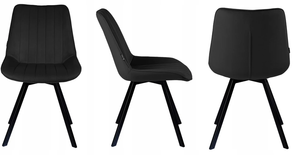 Exito Design Juodas veliūrinis pasukamas krėslas Lapo 2 su vertikaliomis siūlėmis