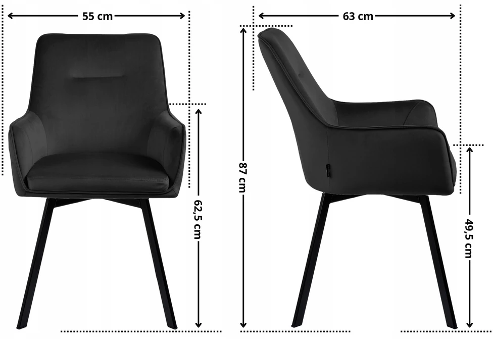 Exito Design Juodo aksomo pasukama kėdė svetainei, valgomajam, virtuvei ir SWEN rašomajam stalui