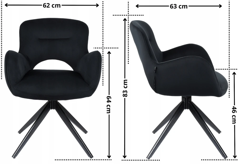 Exito Design Juodu aksomu apmušta pasukama kėdė svetainei, valgomajam, FILO biurui