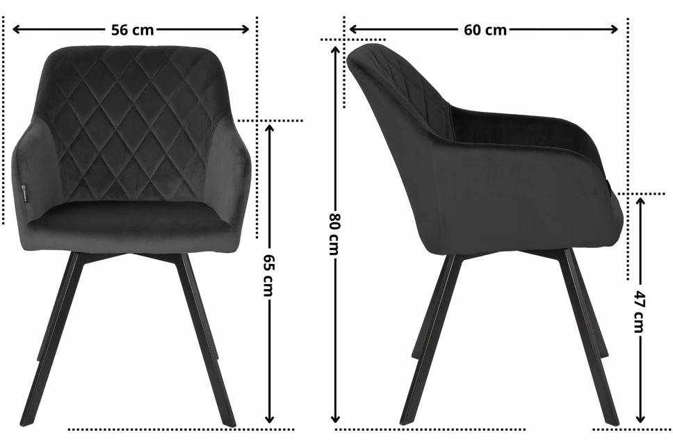 Exito Design Juodu aksomu apmušta pasukama kėdė svetainei, valgomajam, virtuvei, PANKO
