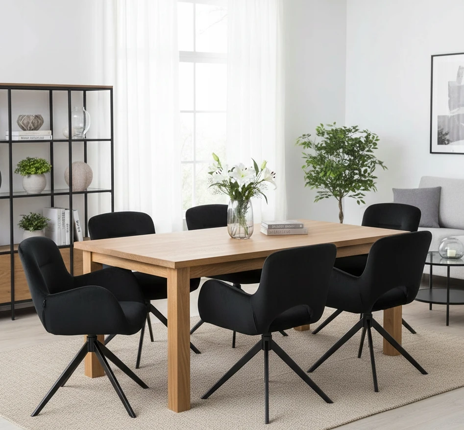 Exito Design Juodu aksomu apmušta pasukama kėdė svetainei, valgomajam, FILO biurui