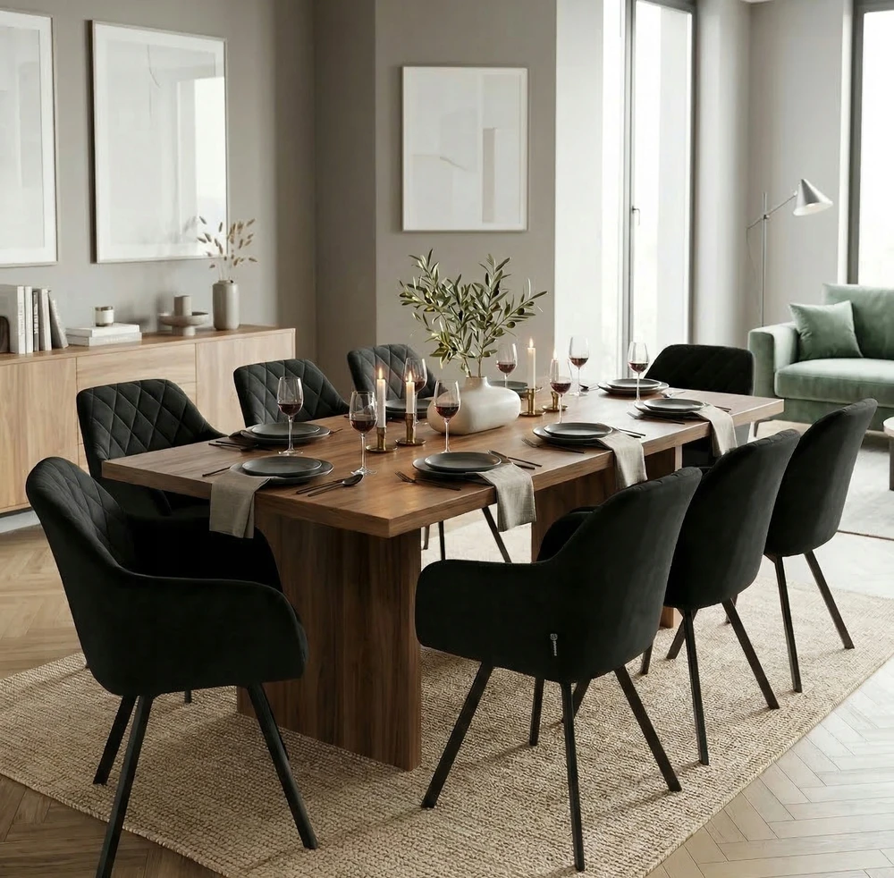 Exito Design Juodu aksomu apmušta pasukama kėdė svetainei, valgomajam, virtuvei, PANKO
