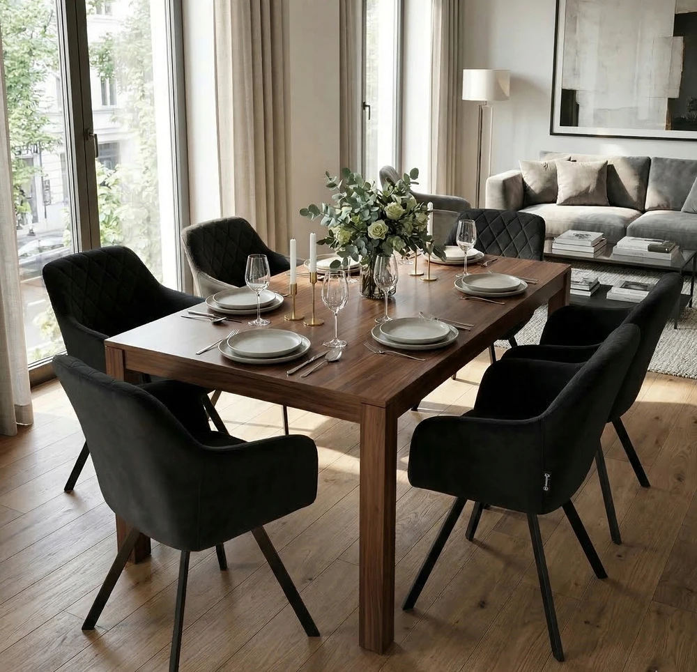 Exito Design Juodu aksomu apmušta pasukama kėdė svetainei, valgomajam, virtuvei, PANKO