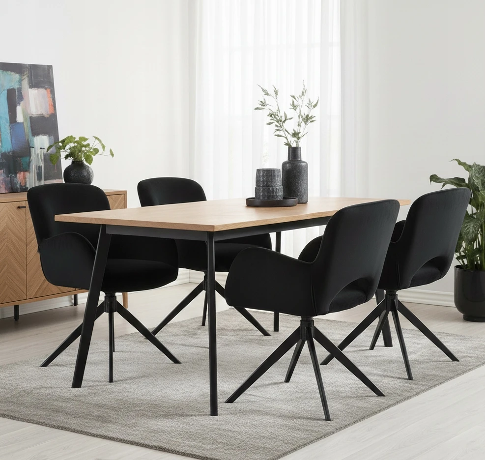 Exito Design Juodu aksomu apmušta pasukama kėdė svetainei, valgomajam, FILO biurui
