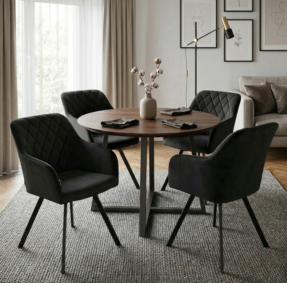 Exito Design Juodu aksomu apmušta pasukama kėdė svetainei, valgomajam, virtuvei, PANKO