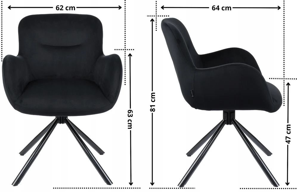 Exito Design Juodu aksomu apmušta pasukama kėdė svetainei, valgomajam, MARKO biurui
