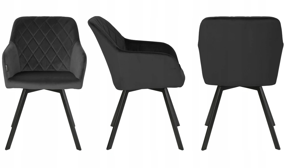 Exito Design Juodu aksomu apmušta pasukama kėdė svetainei, valgomajam, virtuvei, PANKO