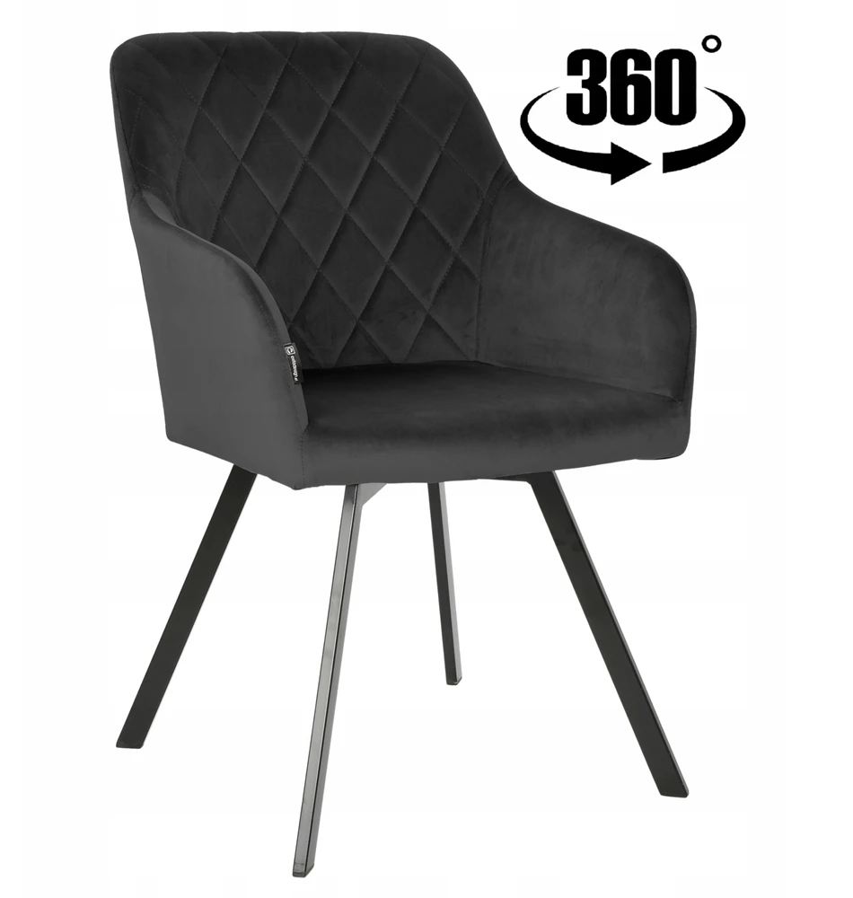 Exito Design Juodu aksomu apmušta pasukama kėdė svetainei, valgomajam, virtuvei, PANKO