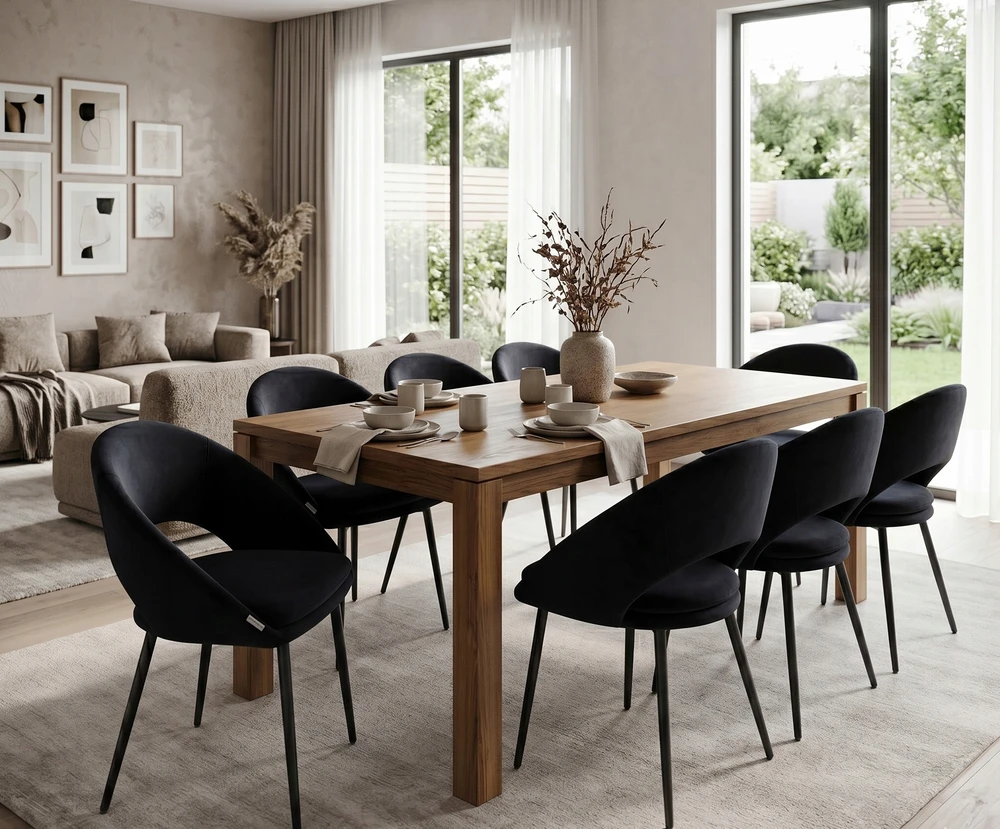 Exito Design Minkšta juodo aksomo kėdė svetainei, tualetiniam stalui, valgomajam - NILO