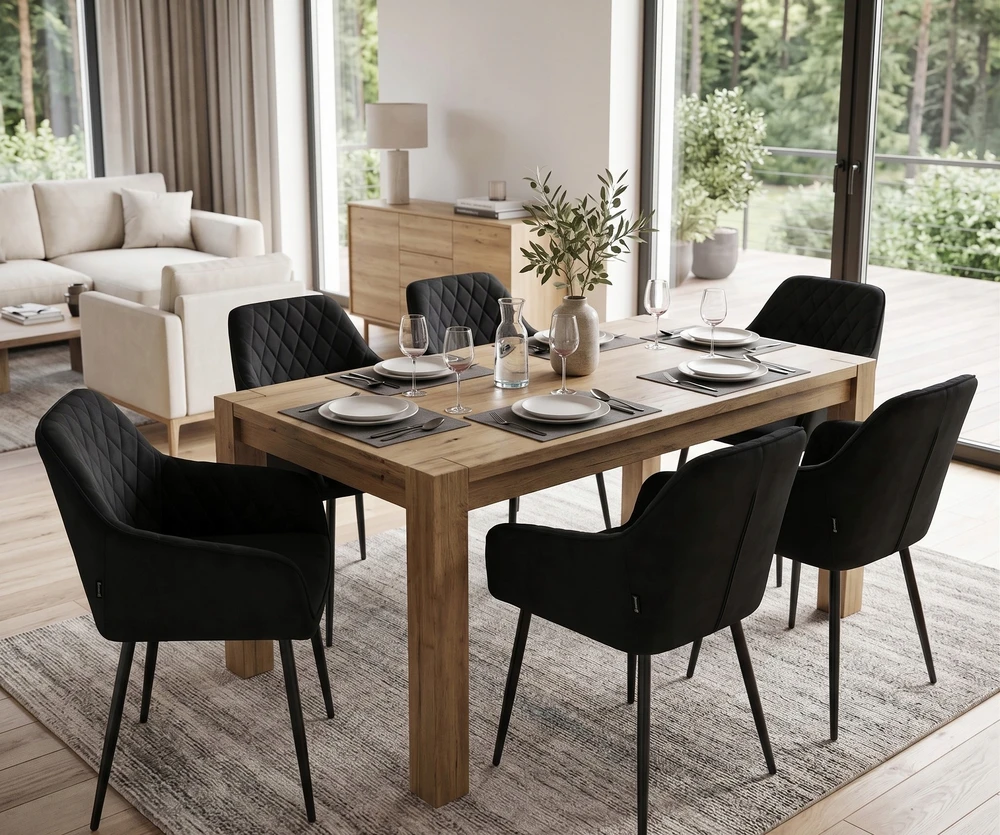 Exito Design Minkšta juodo aksomo kėdė svetainei, valgomajam ir virtuvei - RELLO