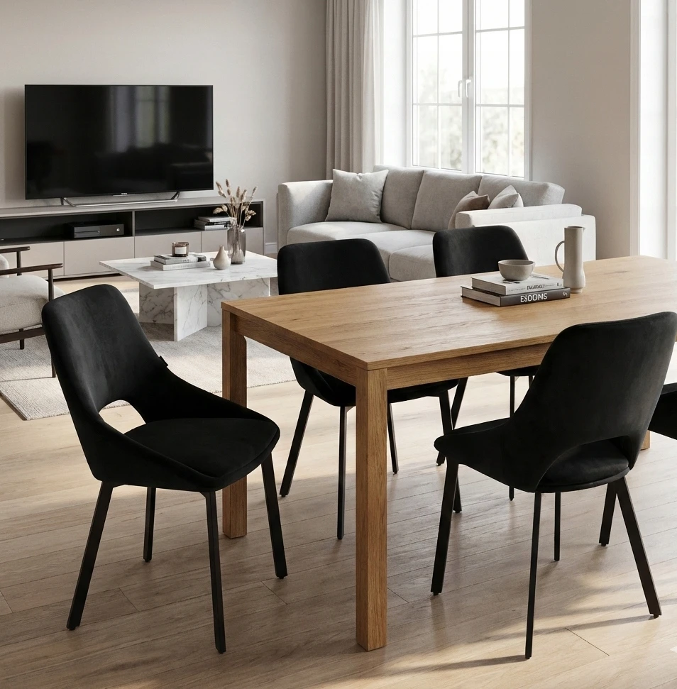 Exito Design Minkšta juodo aksomo kėdė svetainei, valgomajam ir virtuvei - LUMO