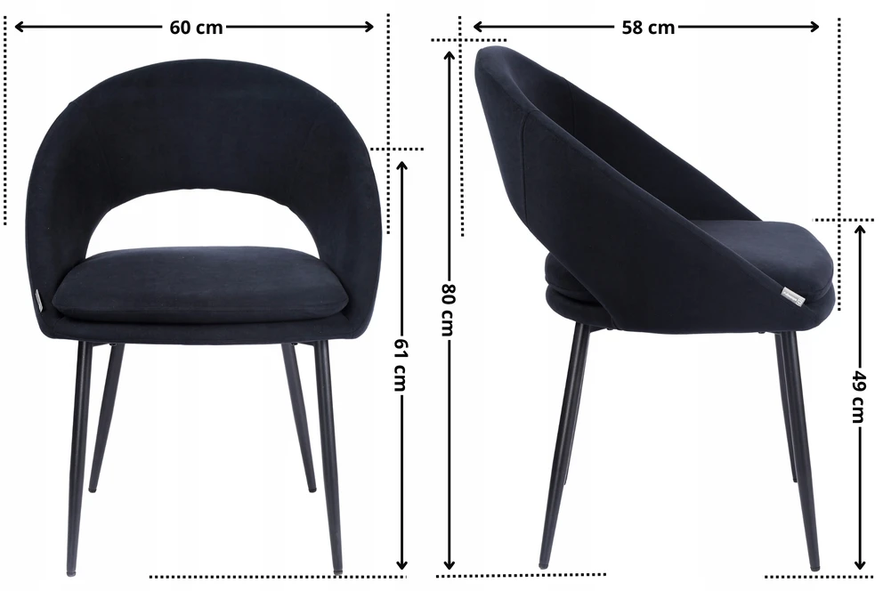 Exito Design Minkšta juodo aksomo kėdė svetainei, tualetiniam stalui, valgomajam - NILO