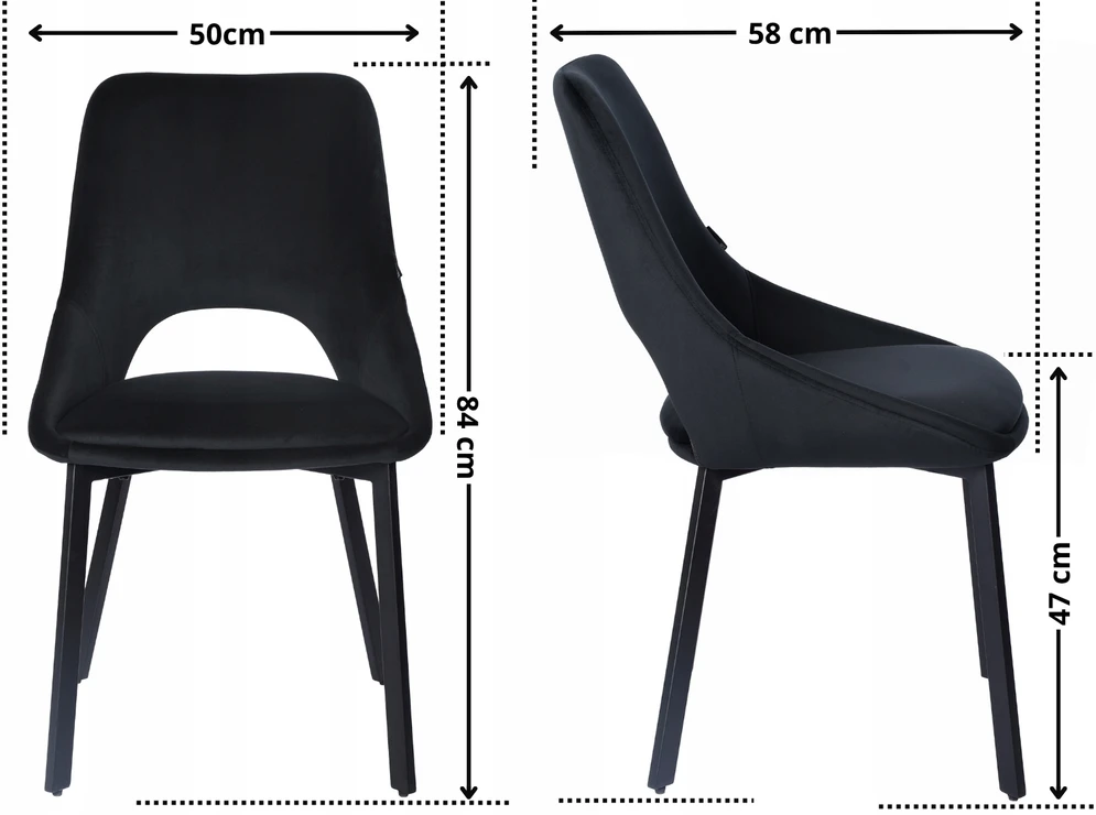 Exito Design Minkšta juodo aksomo kėdė svetainei, valgomajam ir virtuvei - LUMO