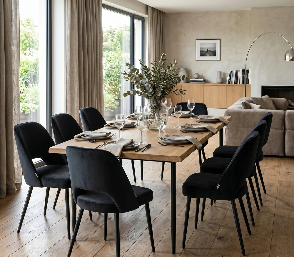 Exito Design Minkšta juodo aksomo kėdė svetainei, tualetiniam stalui, valgomajam - FERO