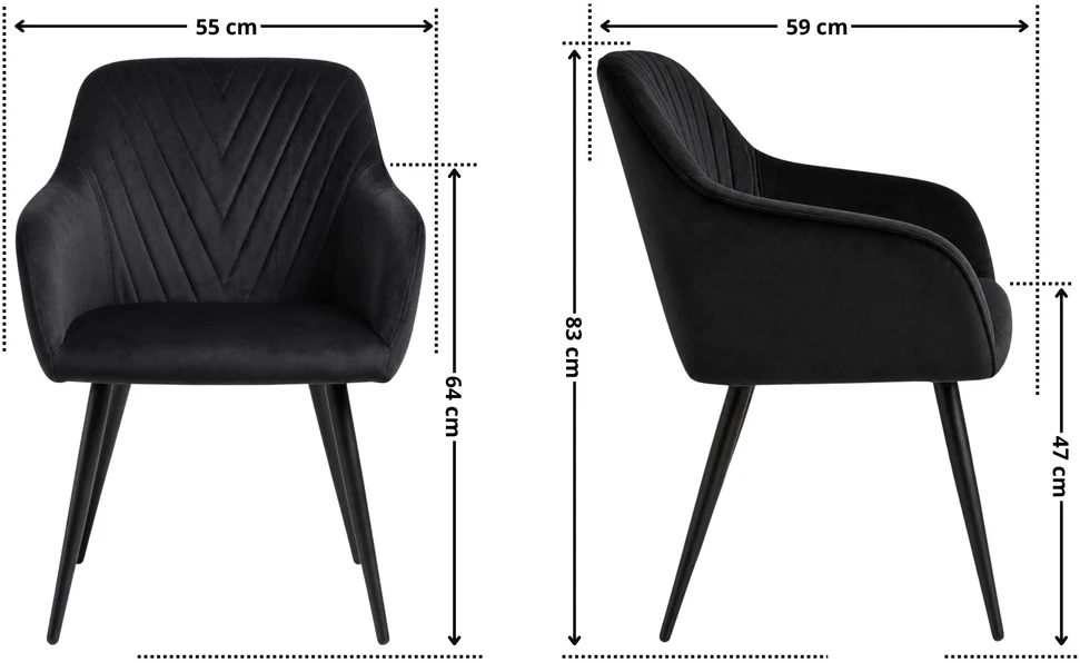 Exito Design Minkšta juodo aksomo kėdė svetainei, valgomajam ir virtuvei MILTON 2