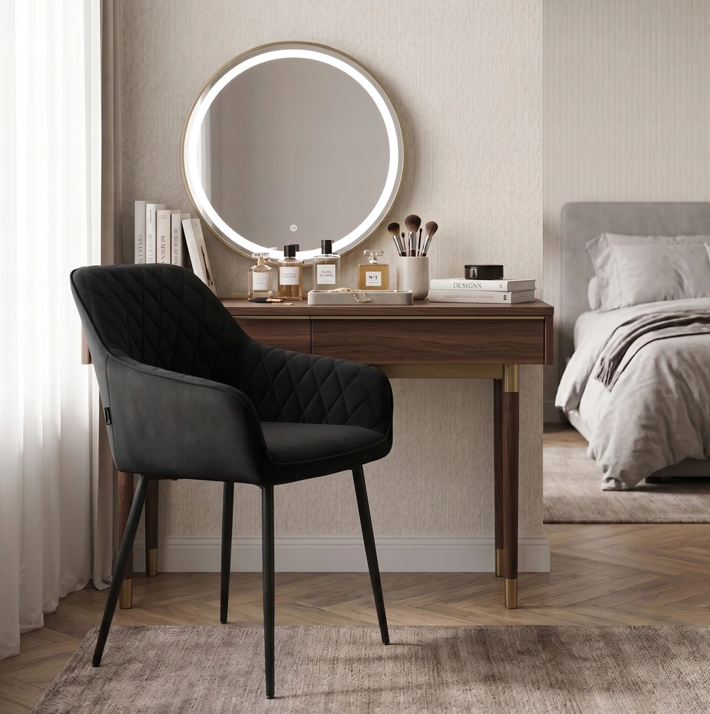 Exito Design Minkšta juodo aksomo kėdė svetainei, valgomajam ir virtuvei - RELLO