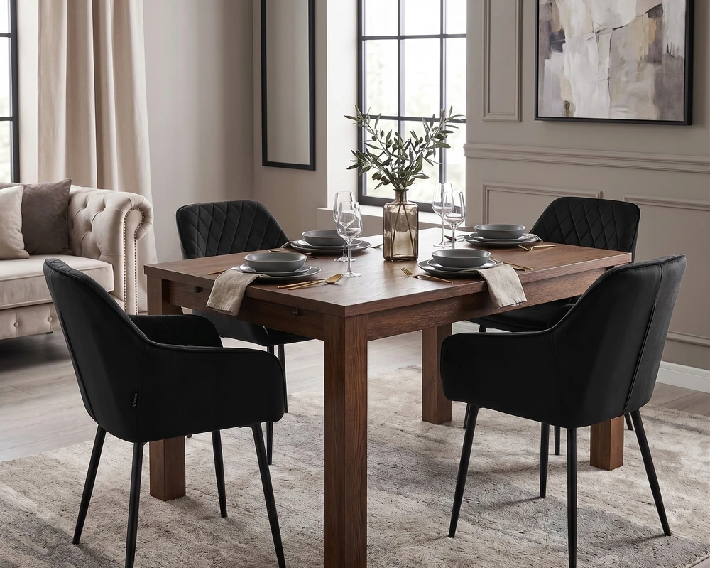 Exito Design Minkšta juodo aksomo kėdė svetainei, valgomajam ir virtuvei - RELLO