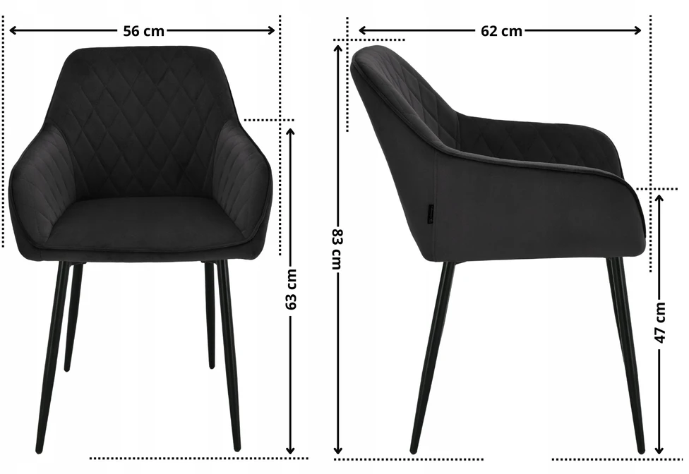 Exito Design Minkšta juodo aksomo kėdė svetainei, valgomajam ir virtuvei - RELLO
