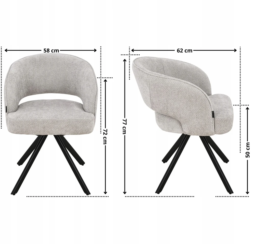 Exito Design Minkšta pasukama kėdė su pilkomis spyruoklėmis, skirta MELTON svetainei