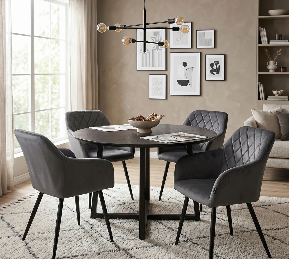 Exito Design Minkšta pilka aksominė kėdė svetainei, valgomajam ir virtuvei - MILTON
