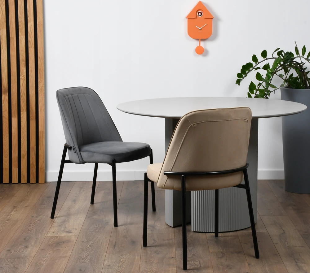 Exito Design Minkšta pilka aksominė kėdė svetainei, valgomajam ir virtuvei - EMO