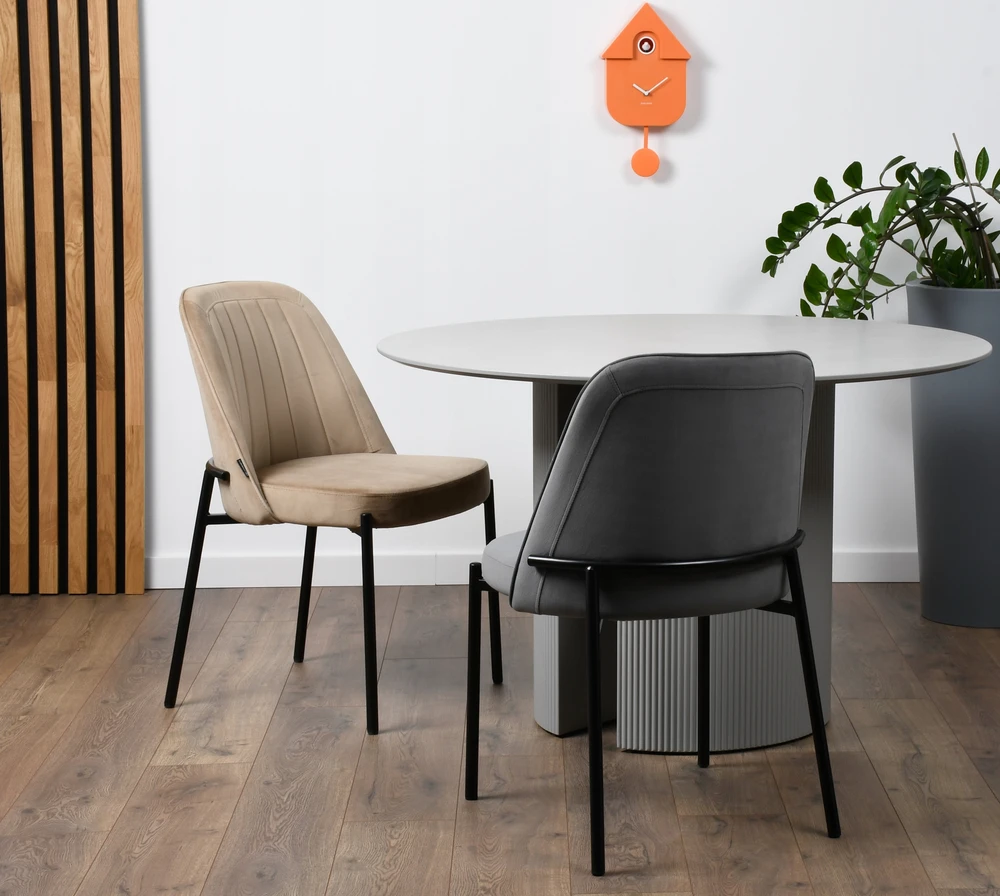 Exito Design Minkšta pilka aksominė kėdė svetainei, valgomajam ir virtuvei - EMO
