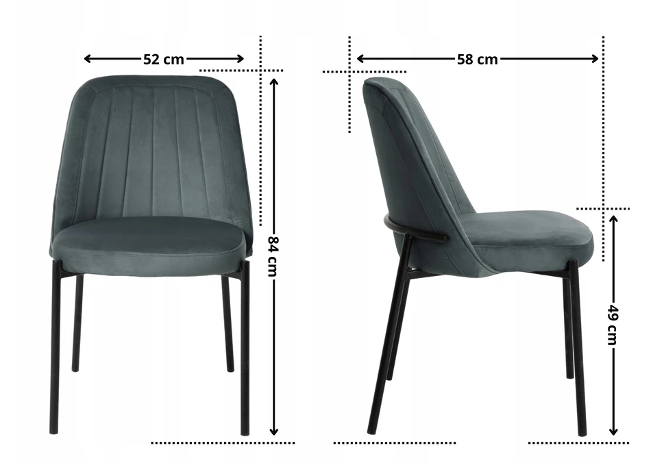 Exito Design Minkšta pilka aksominė kėdė svetainei, valgomajam ir virtuvei - EMO