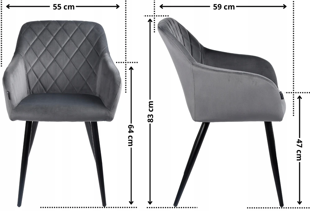 Exito Design Minkšta pilka aksominė kėdė svetainei, valgomajam ir virtuvei - MILTON