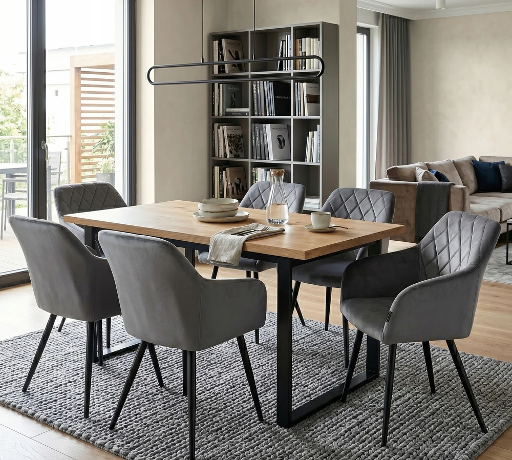Exito Design Minkšta pilka aksominė kėdė svetainei, valgomajam ir virtuvei - MILTON