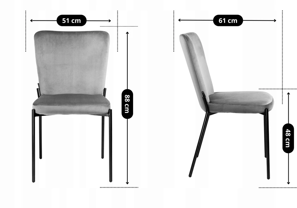Exito Design Minkšta pilka aksominė kėdė svetainei, valgomajam ir virtuvei - DAUGIAU