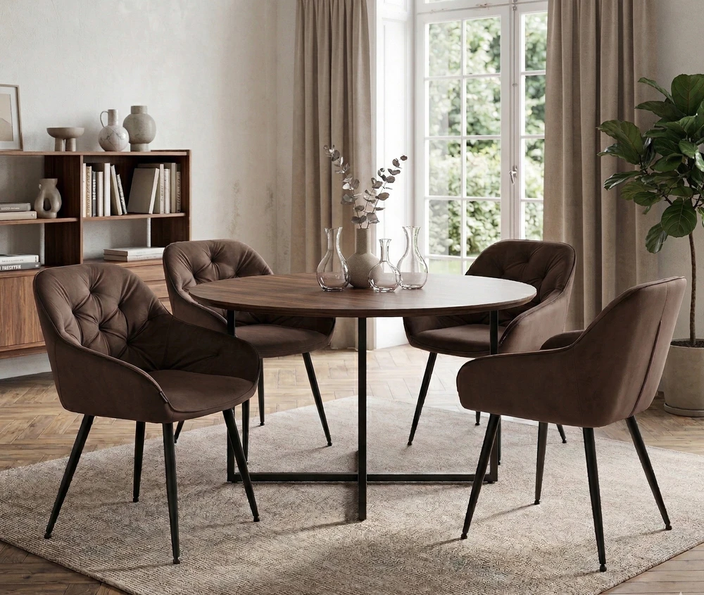Exito Design Minkšta rudo aksomo kėdė svetainei, valgomajam ir virtuvei - LOREN