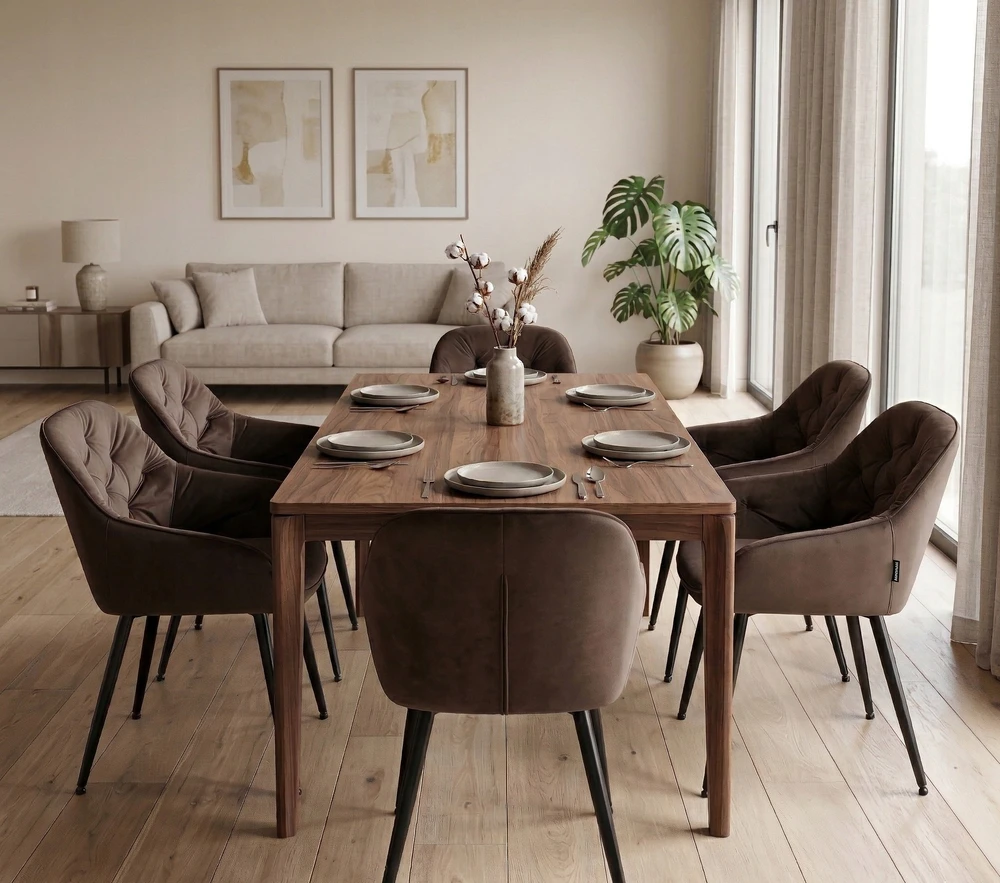 Exito Design Minkšta rudo aksomo kėdė svetainei, valgomajam ir virtuvei - LOREN