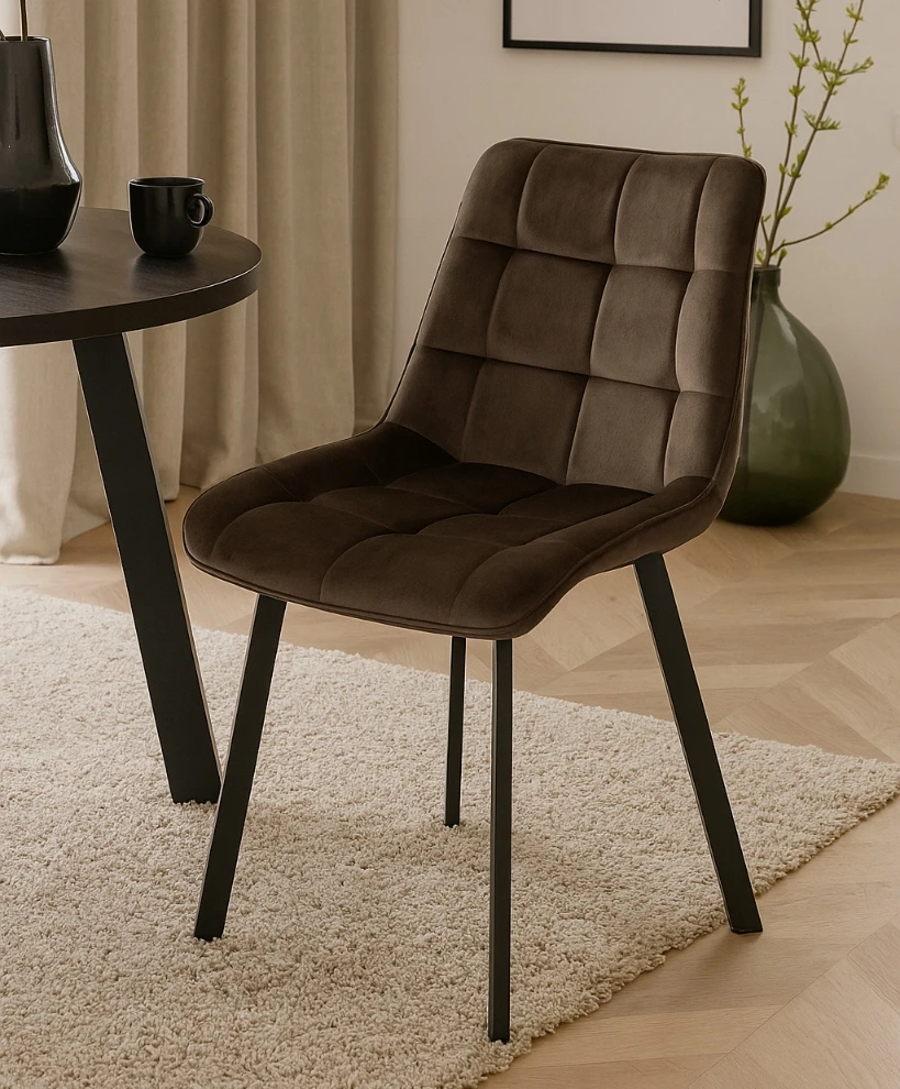 Exito Design Minkšta rudo aksomo kėdė svetainei, valgomajam ir virtuvei - TULUZA