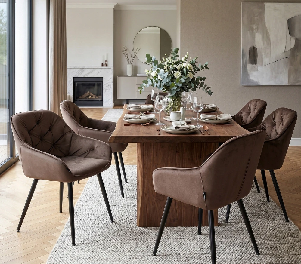 Exito Design Minkšta rudo aksomo kėdė svetainei, valgomajam ir virtuvei - LOREN