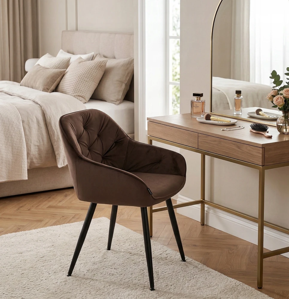 Exito Design Minkšta rudo aksomo kėdė svetainei, valgomajam ir virtuvei - LOREN