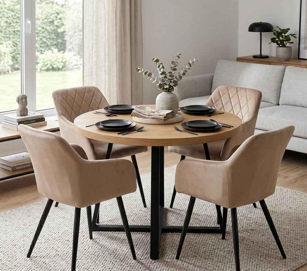 Exito Design Modernus smėlio spalvos veliūrinis krėslas Milton su juodomis metalinėmis kojomis