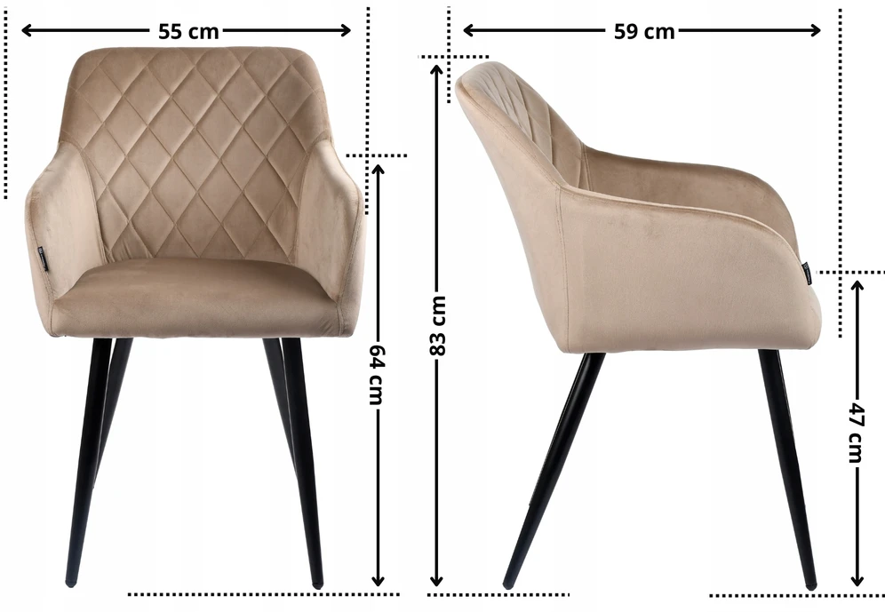 Exito Design Modernus smėlio spalvos veliūrinis krėslas Milton su juodomis metalinėmis kojomis