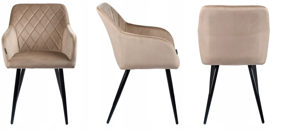 Exito Design Modernus smėlio spalvos veliūrinis krėslas Milton su juodomis metalinėmis kojomis