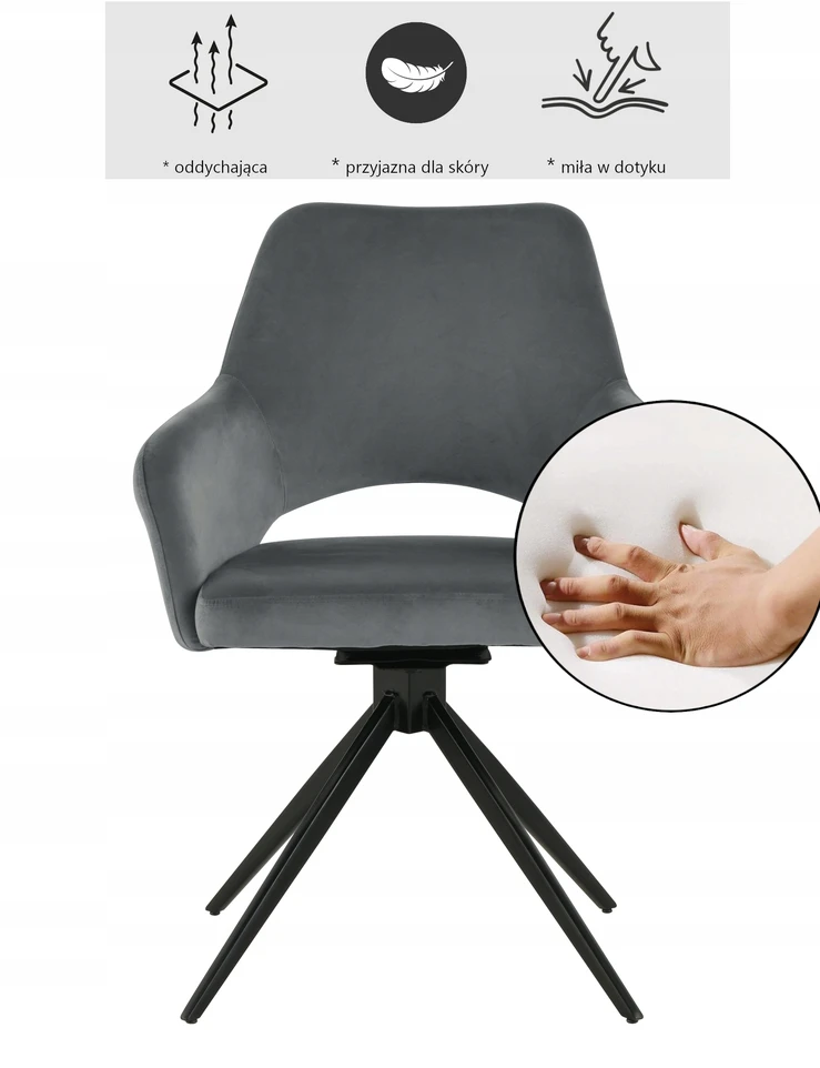 Exito Design Pasukama biuro kėdė, pilka aksominė biuro kėdė prie stalo - ERIM