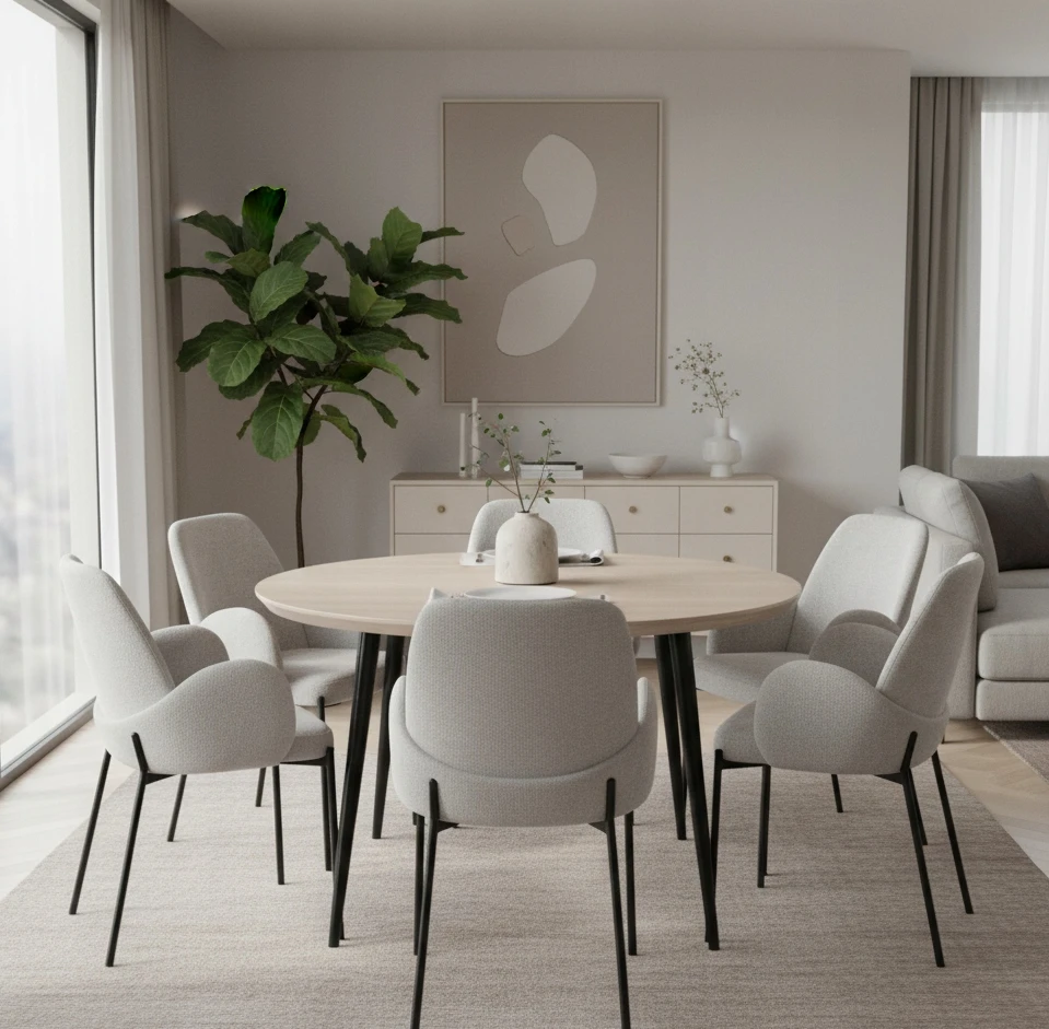 Exito Design Pilka minkšta kėdė svetainei, valgomajam ir virtuvei - šiuolaikiška GUSTO